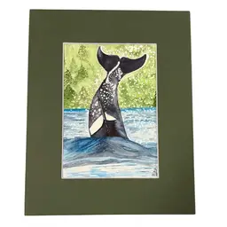 Watercolor Original 5x7” Orca Whale In 8x10” Matte