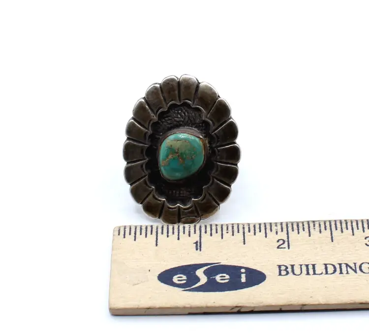 Native American sterling silver turquoise flower size 12.5 ring 28.80g
