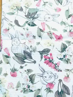 Bunny Tales Easter Spring 100% Cotton Table Runner Topper Dble-Sided 88"Lx14.5"W