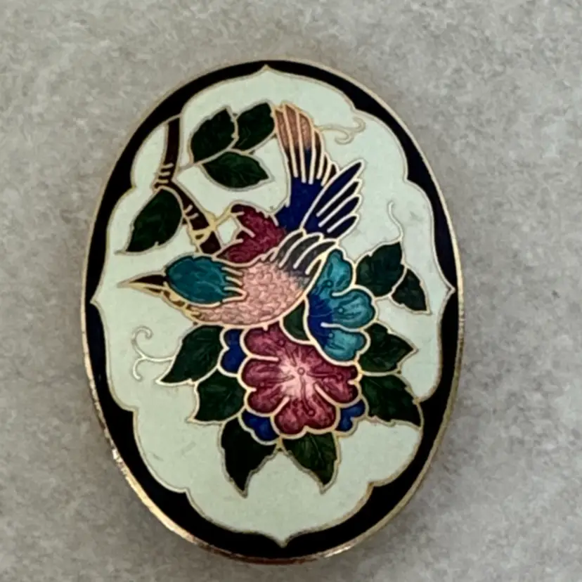 Cloisonné Oval Buckle Stretch Belt or a Scarf Floral Enamel Metal 1.75” x 1.25"