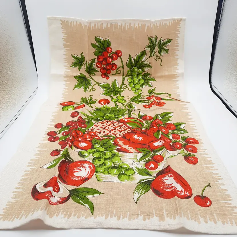 Kitchen Linen Tea Towel Red Green Fruit Bowl