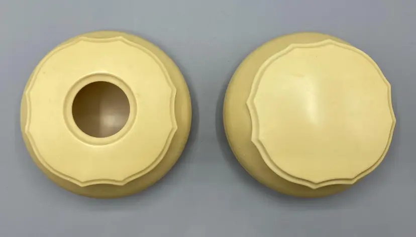 French Ivory DuBarry Pyralin Celluloid Ladies Vanity Hair Receiver and Powder Box - Vintage