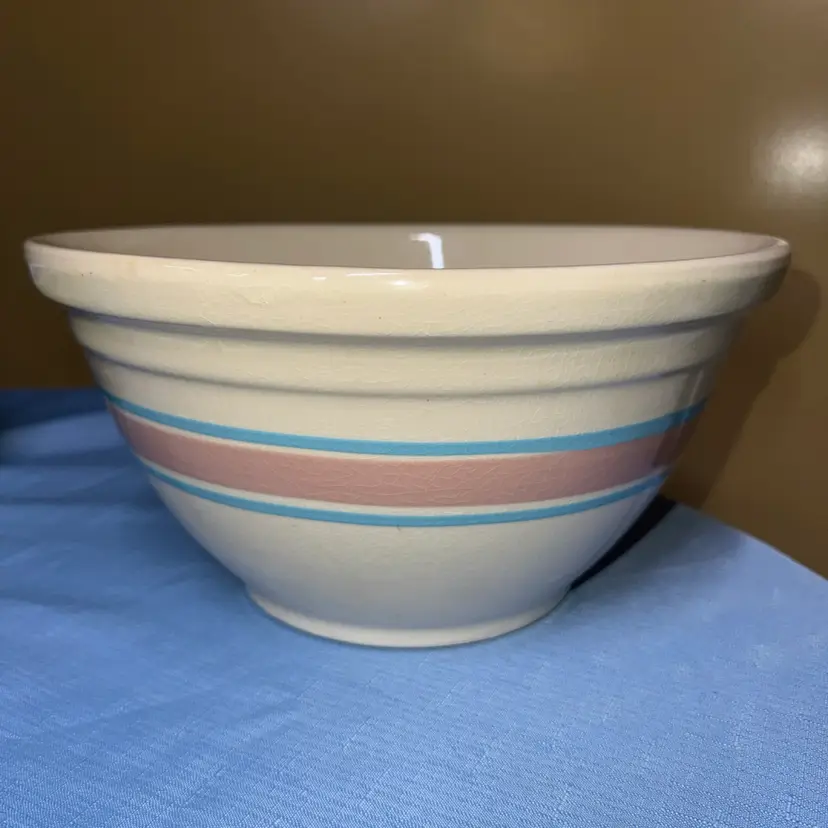 McCoy Pottery #12 Mixing Bowl Pink & Blue Striped USA Large Vintage 12”