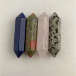 #3 Set of 4 Mini Double Point Crystal Stones Lapis Lazuli,Rose Quartz,Dalmatian Jasper and Unakite