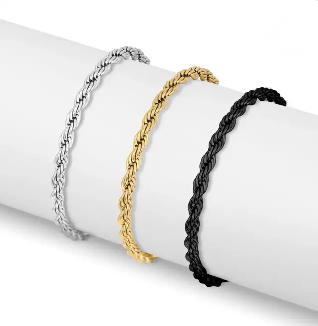 18K Gold PVD Stainless Steel Coated Rope Chain Bracelet/Anklet