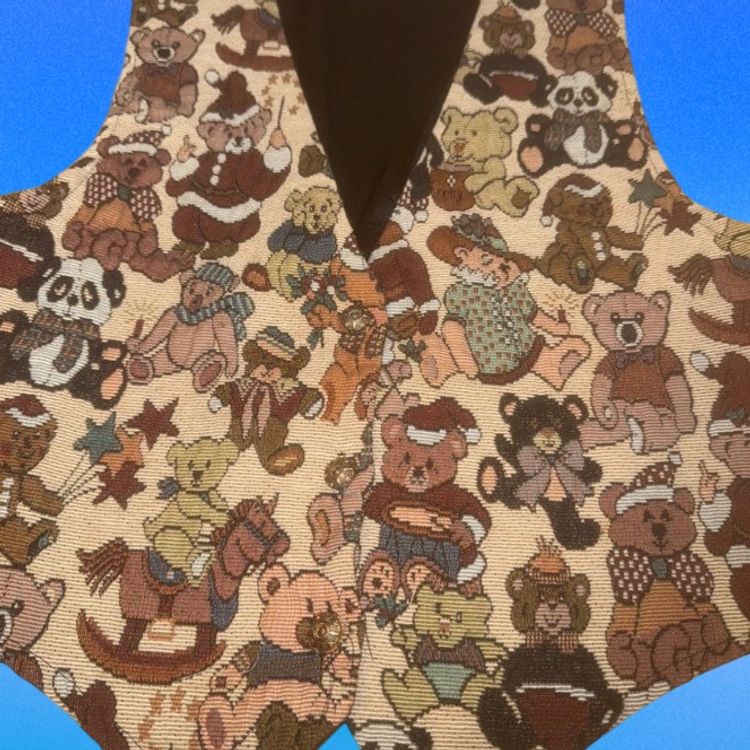 Backroad Blues Womens VTG Tapestry Teddy Bear Christmas Vest Size Large Holiday