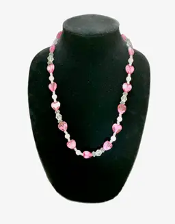 Lampwork Pink Heart Glass Beaded Necklace – Valentine’s Gift
