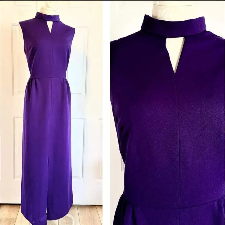 Volup 1960s/1970s Purple Maxi Dress With Mock Neck