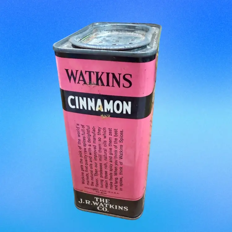 Vintage Watkins Cinnamon Tin, 8 Ounces, Pink, Empty