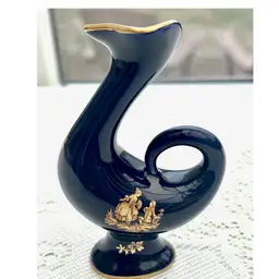 Unique Vintage Limoges France Cobalt Blue 22 Karat Gold 5.5” Vase Or Creamer