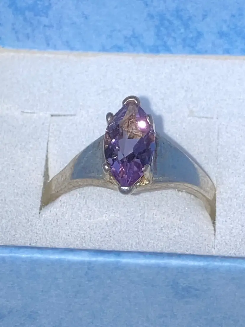 Vintage Sterling Silver And Amethyst  Ring With An Open Band! Size 5! Stamped and Acid Tested!
