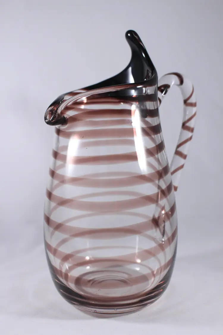 Brown Swirl Zebra Stripes 'Pitcher Plant' Art Glass Pitcher