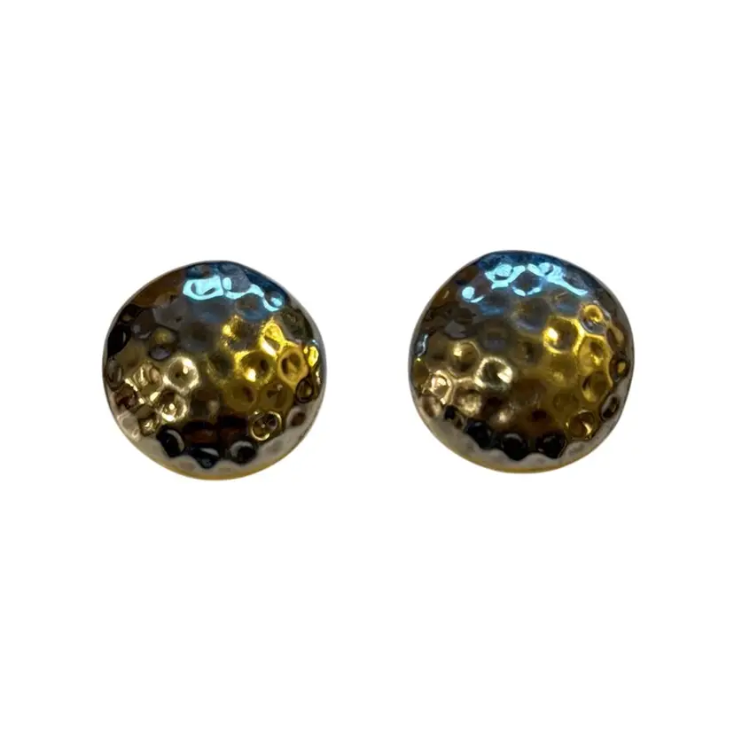 Vintage Taxco Mexico TM-107 Sterling Silver Hammered Silver Domed Disc Clip On Earrings 1.25”, 21.1g