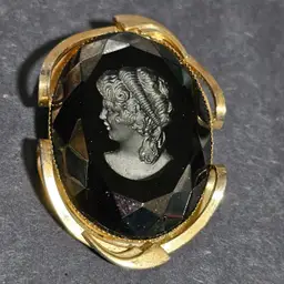 Gorgeous Hematite Carved Cameo Goldtone Brooch Pendent Combo!!!