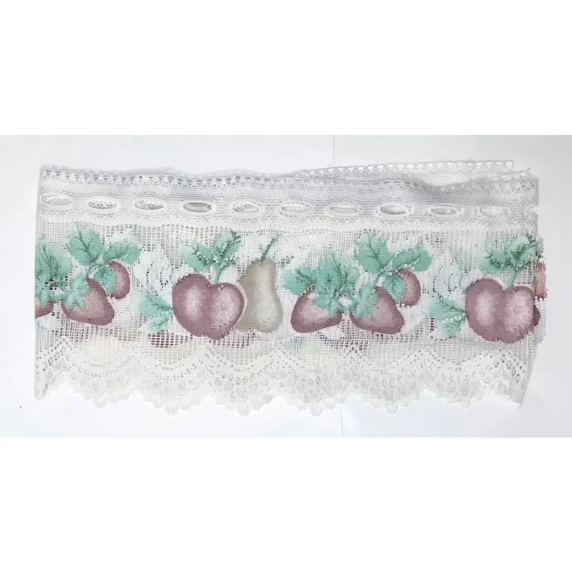 Apple Pear Strawberry White Lace Dresser Scarf Long Table Runner Cottage Granny