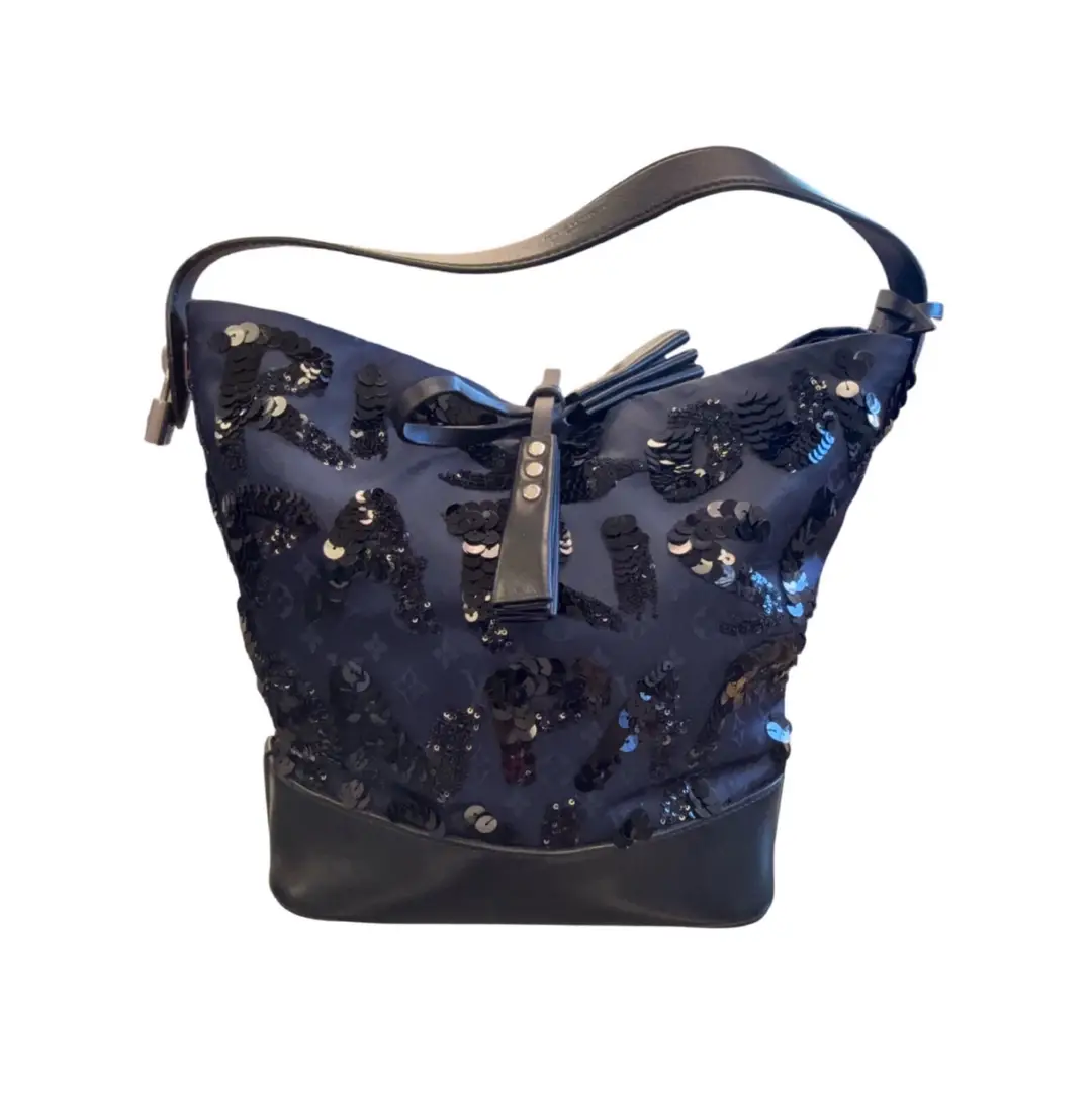 Louis Vuitton Navy Satin Mono Sequin NN14 Spotlight Bucket Bag
