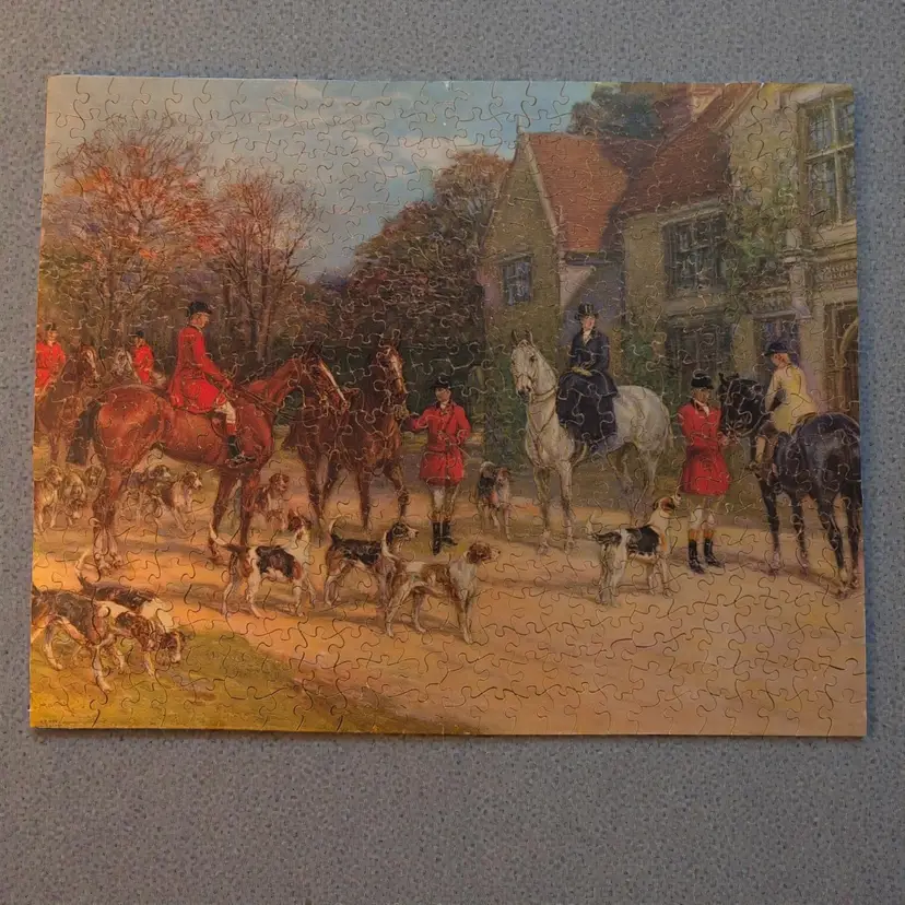 Complete Vtg Jigsaw Puzzle Joseph K. Straus AWAITING THE CALL 500 Pcs Fox Hunt