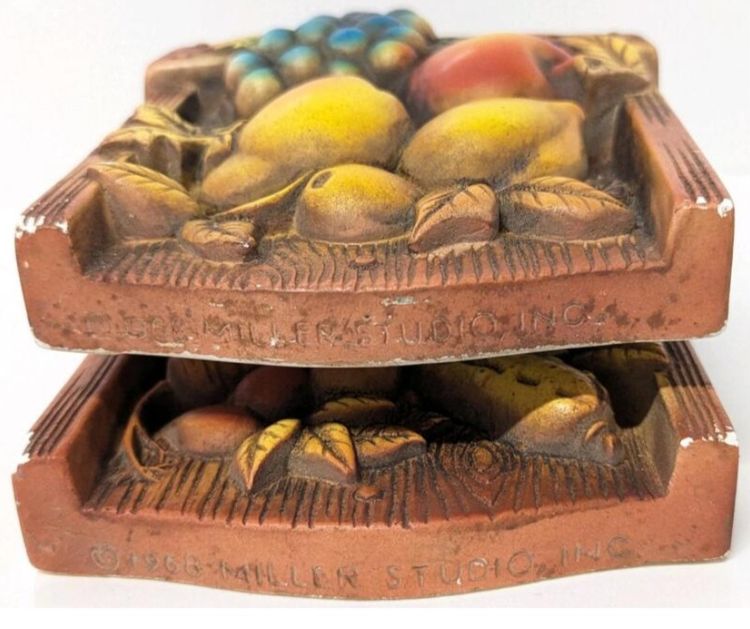 Vintage 1968 Miller Studio Chalkware Fruits and Vegetable Wall Art 8.5", Chips & Flaking Present