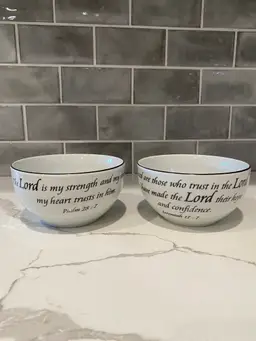 2 Coventry Daily Blessings 5.5" Bowls with Scripture Psalms 28:7 Jeremiah 17:7
