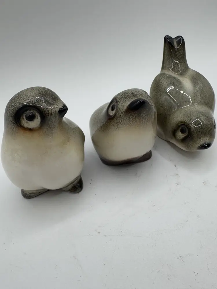 Howard Pierce Ceramic Set Of Three Gray/Brown Sparrows