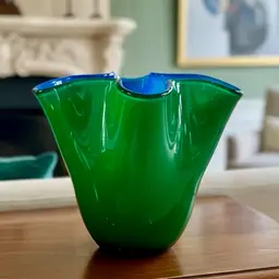 Vintage Mid-Century Modern "fazzoletto" (handkerchief) form with a wavy, fluted rim. 5” t & 6” w