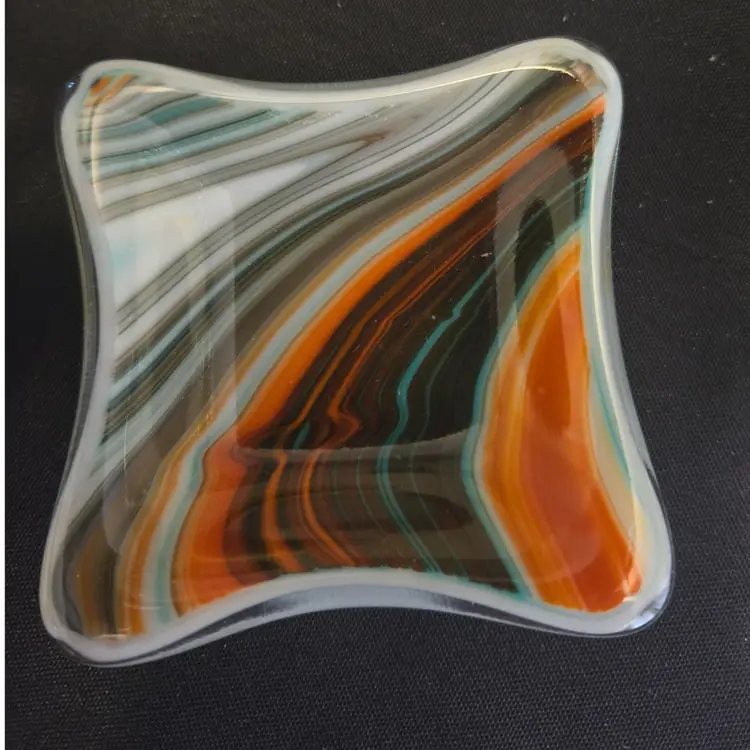 Retro Southwest Swirled Art Glass Tray Set.  Beautiful Design.  Appetizers/Sushi Set/Trinket Trays?