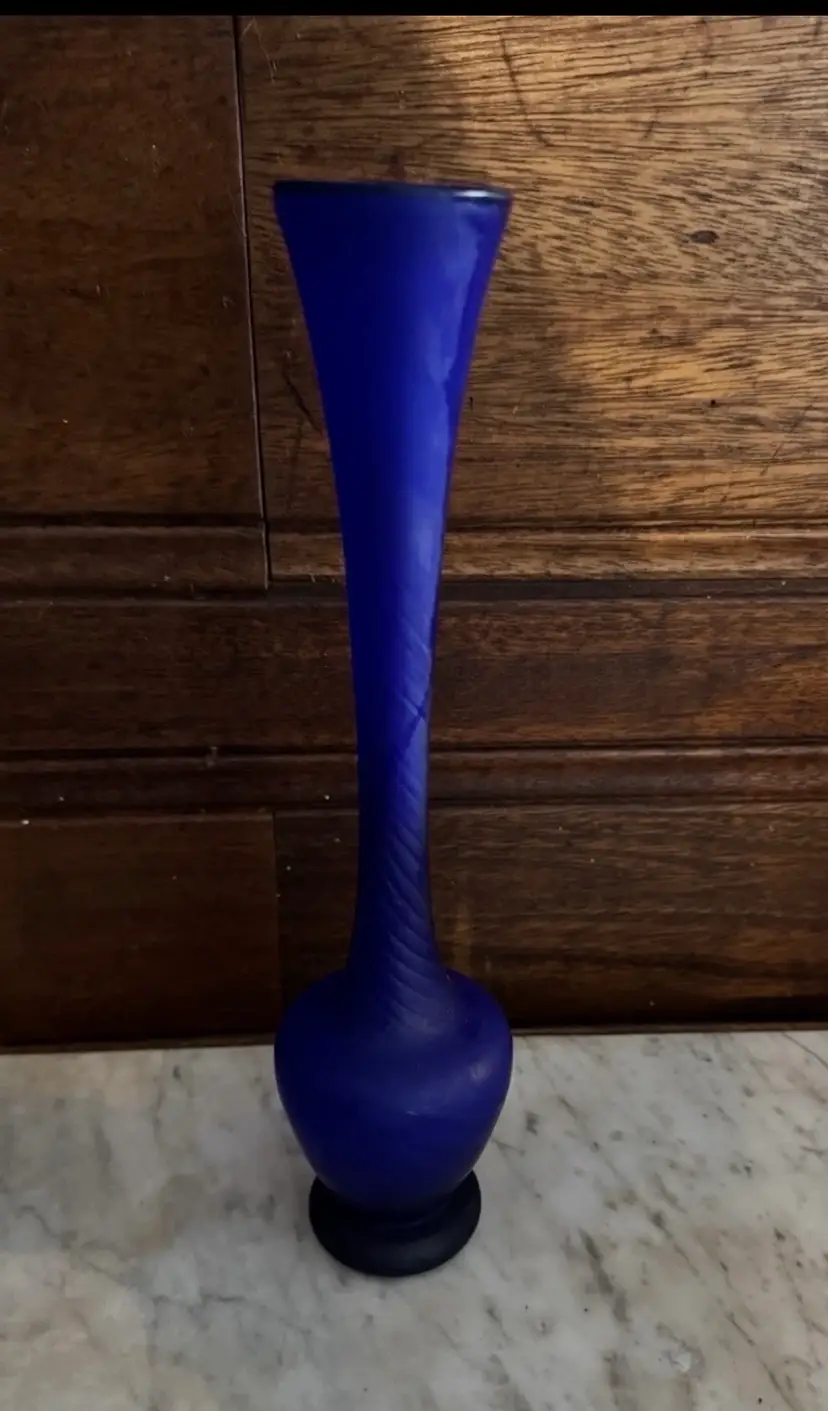 Lefton's Glass Works Japan Vintage Cobalt Blue Swirl Bud Vase