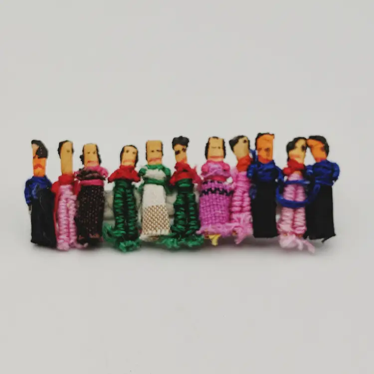 Worry Dolls Colorful Fabric South America 11 People Pin Brooch Fun Gift Boho
