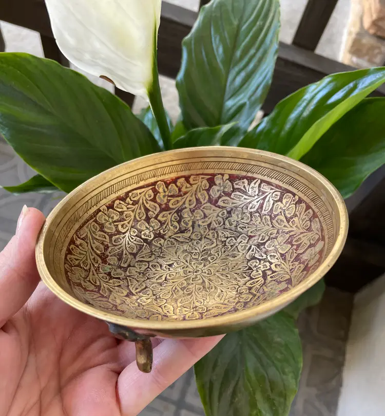 Vintage Painted Brass Bowl (India)