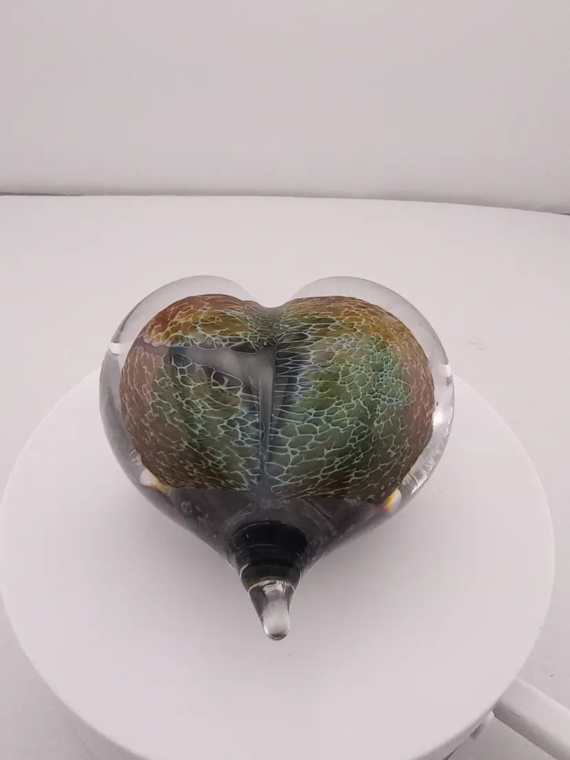 Signed Burch heart paperweight