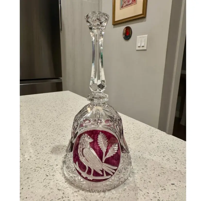 8” Hofbauer "Byrdes" ruby red & clear lead crystal bell, West Germany during the 1970s
