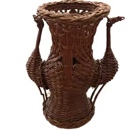 1970’s Wicker  Gourd Double Bird Vase