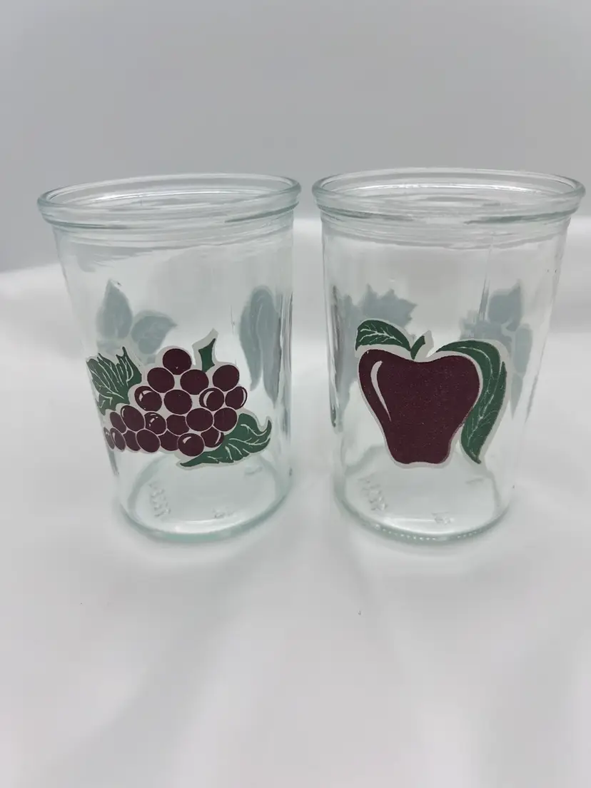 1025B Vintage Pair of Bama Jelly Jars with Fruit Motif