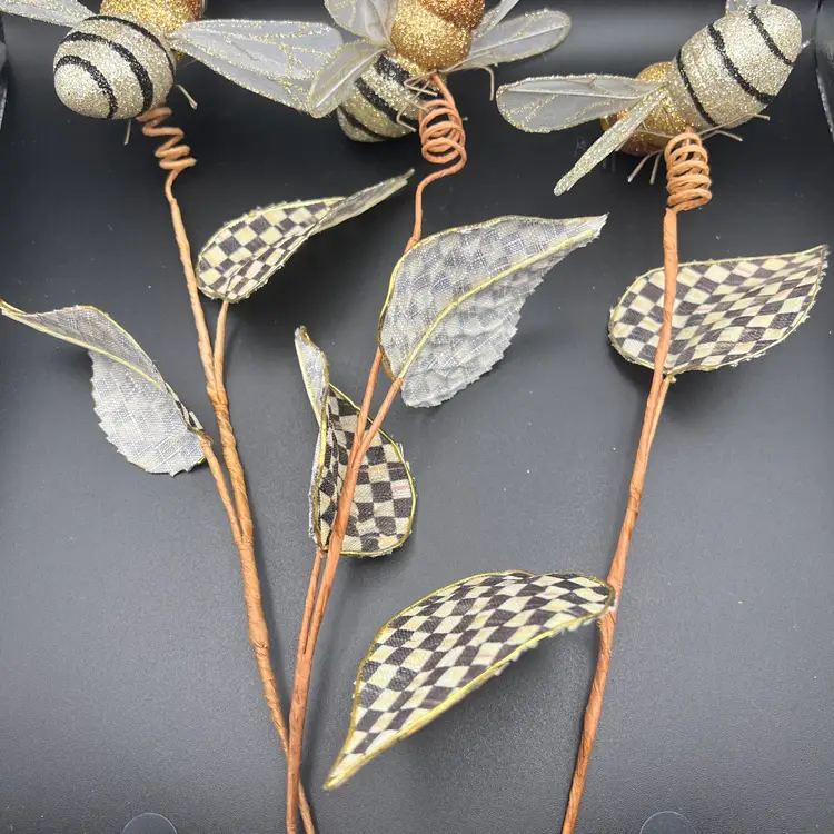Mackenzie-Childs Queen Bee Stem Set of 3 Gold Black Courtly Checkered 17" long