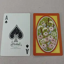 1 Single Swap Card - Playing Card. Vintage MCM. Retro flowers. Stardust. Made in MN. Ace of Spades. Dimension 2.5 x 3.5. Read description.