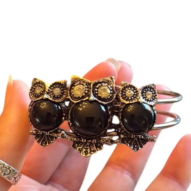 Vintage SilverTone 3 Owl Clamper Bracelet 2.5” Inner Diameter