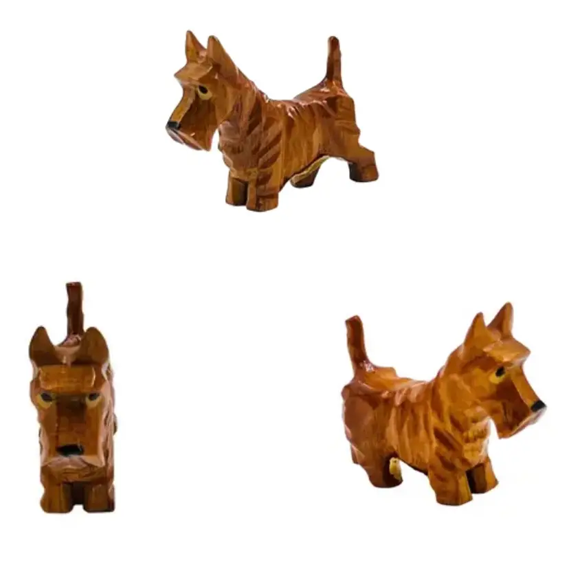 One Miniature Wood Carved Scottie Dog Scottish Terrier