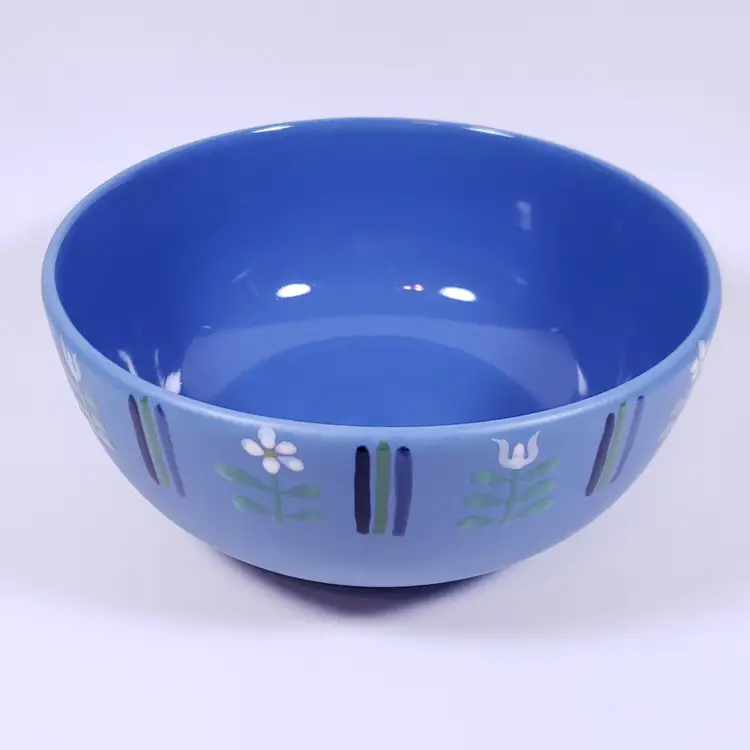 Vintage STUDIO NOVA Flora Blue White Enamel Flower SERVING BOWL & CHOP PLATE SET