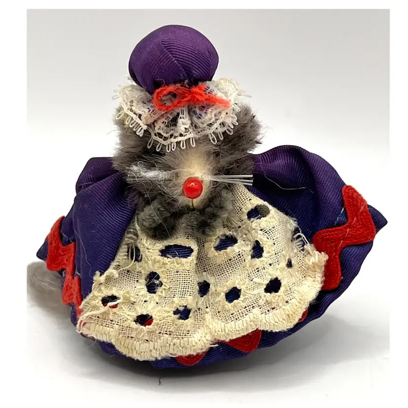 Original Fur Animals Toy Collectible Purple & Red Dress & Hat West Germany 2 in Height