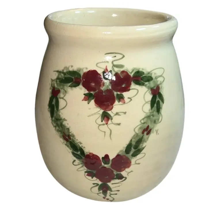 Marshall Texas Pottery Crock Utensil Holder Floral Heartland Pattern 6.5”