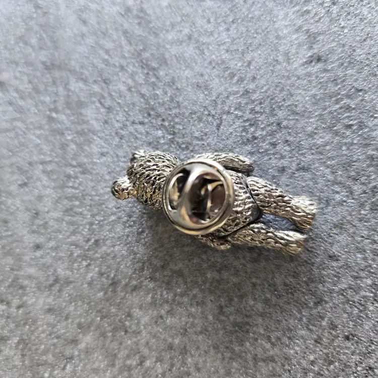 Vintage Jointed Bear Pin Silver Tone Unmarked 1.25"