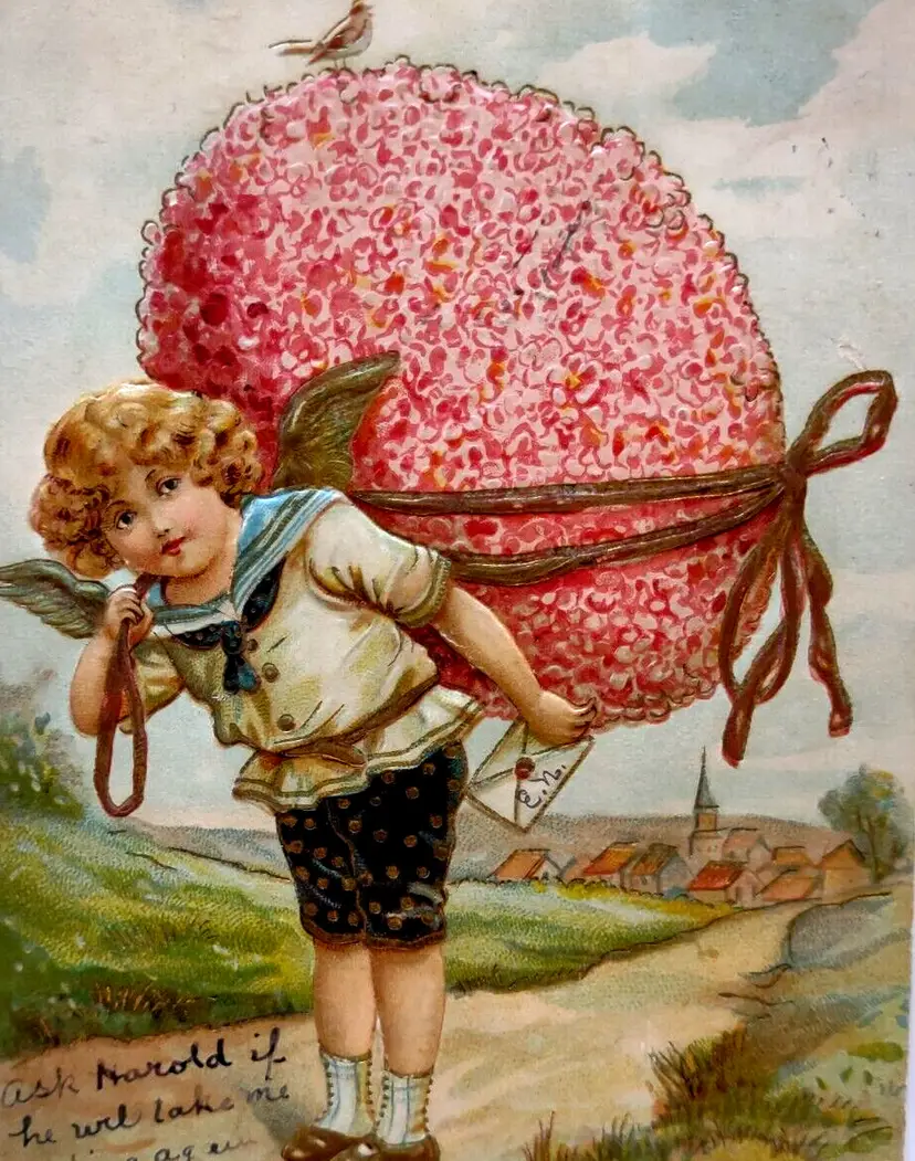 Easter Postcard Fantasy Angel Hauling Exaggerated Egg Series 443 Otto Schloss