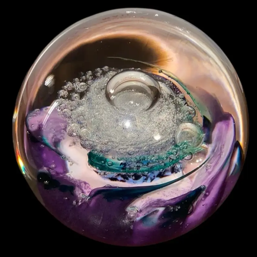 #08- Vintage Selkirk Glass Scotland Paperweight - Multi-colored