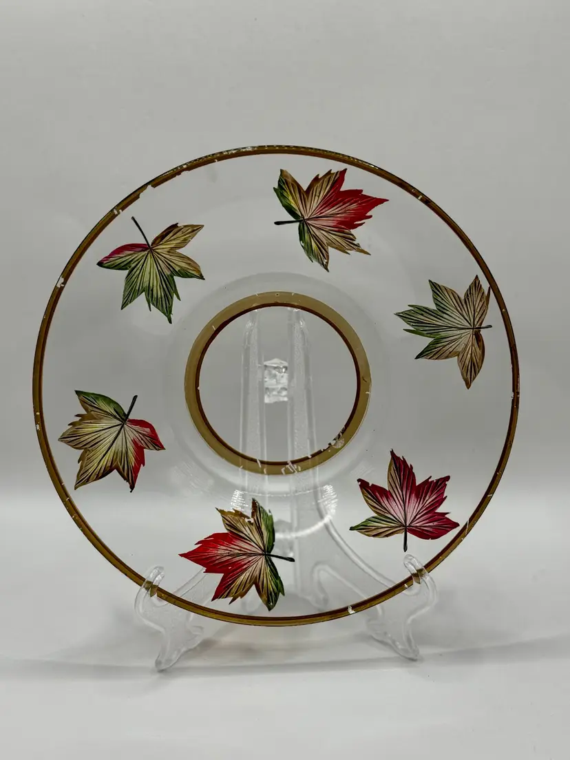 Vintage Yankee Candle Crackle Glass Hand-Painted Autumn Leaves Holds Tealight Votive Or Large Candles, By Yankee Candle, Made in China