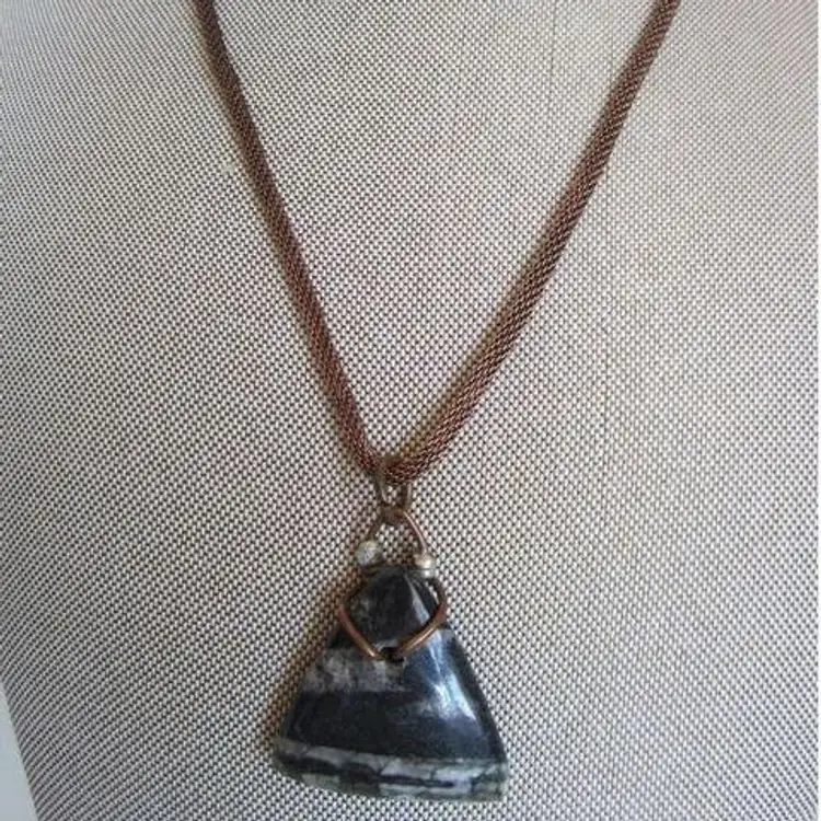 Orthoceras Fossil pendant necklace on copper tone round chain