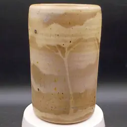 Studio Art Pottery Vase with Tree design Brown Tan 6 1/2 inches