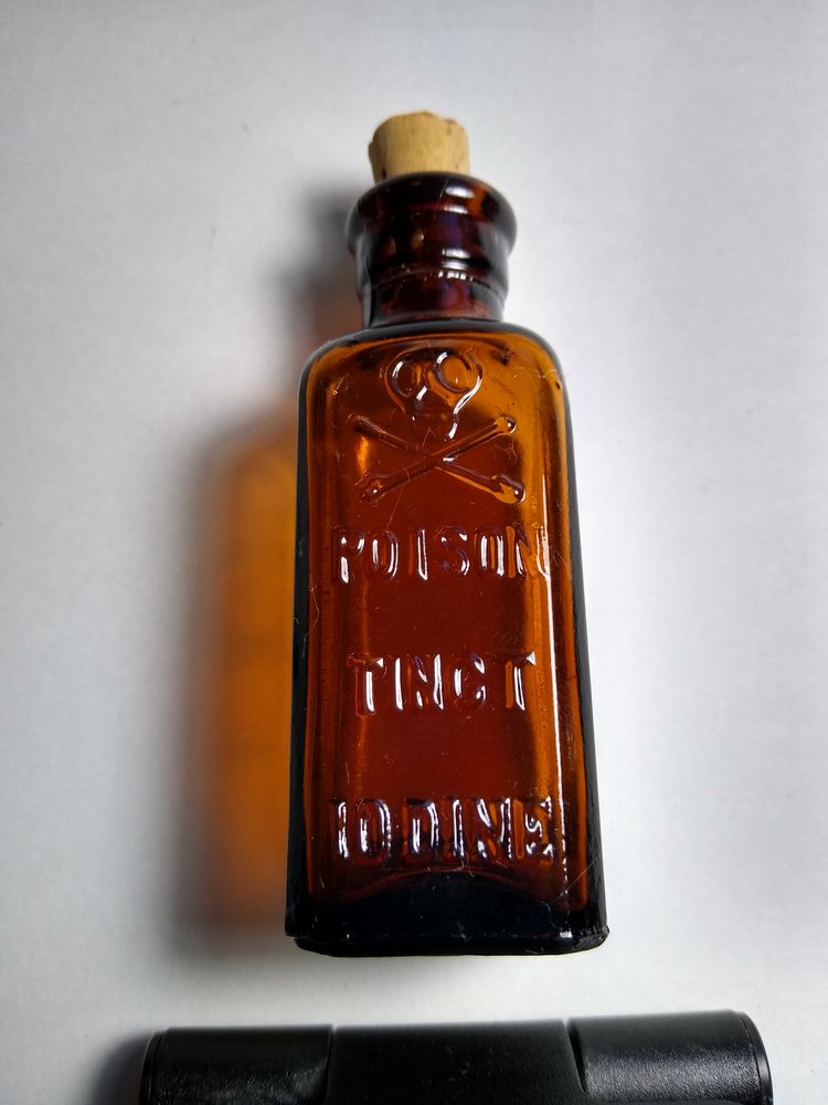 Vintage Amber Glass Poison Tincture Iodine Bottle Halloween Decor Goth Horror