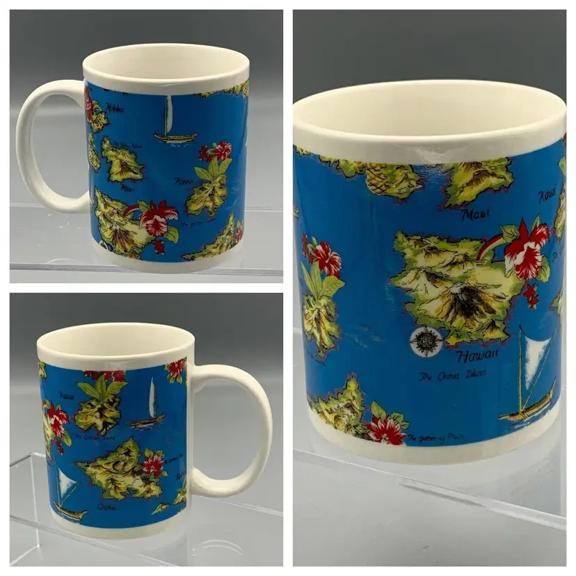 Vintage Hilo Hatties Hawaiian Islands Map Coffee Mug Nautical Tea Cup Maui Kauai