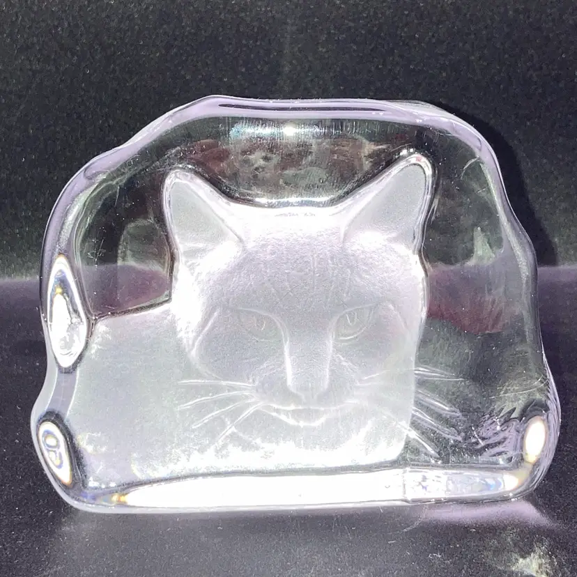 Vintage Cristal d'Arques Reverse-Etched Cat Paperweight! Made of Lead Crystal! 3 1/2” Tall X 4 1/4” Wide! 1 Scuff, See Pic!