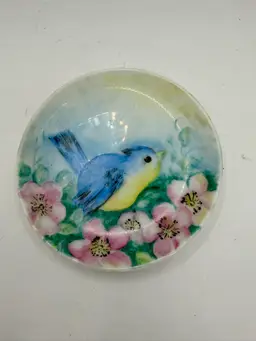Hand Painted Bluebird Trinket Dish 4”